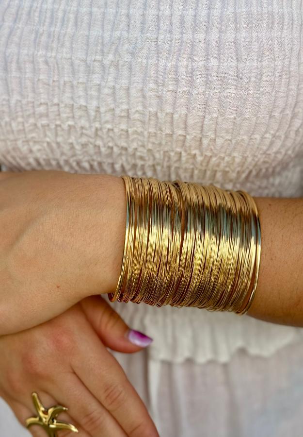 Brazalete Grande Hilo De Acero Y Piedra Abierto