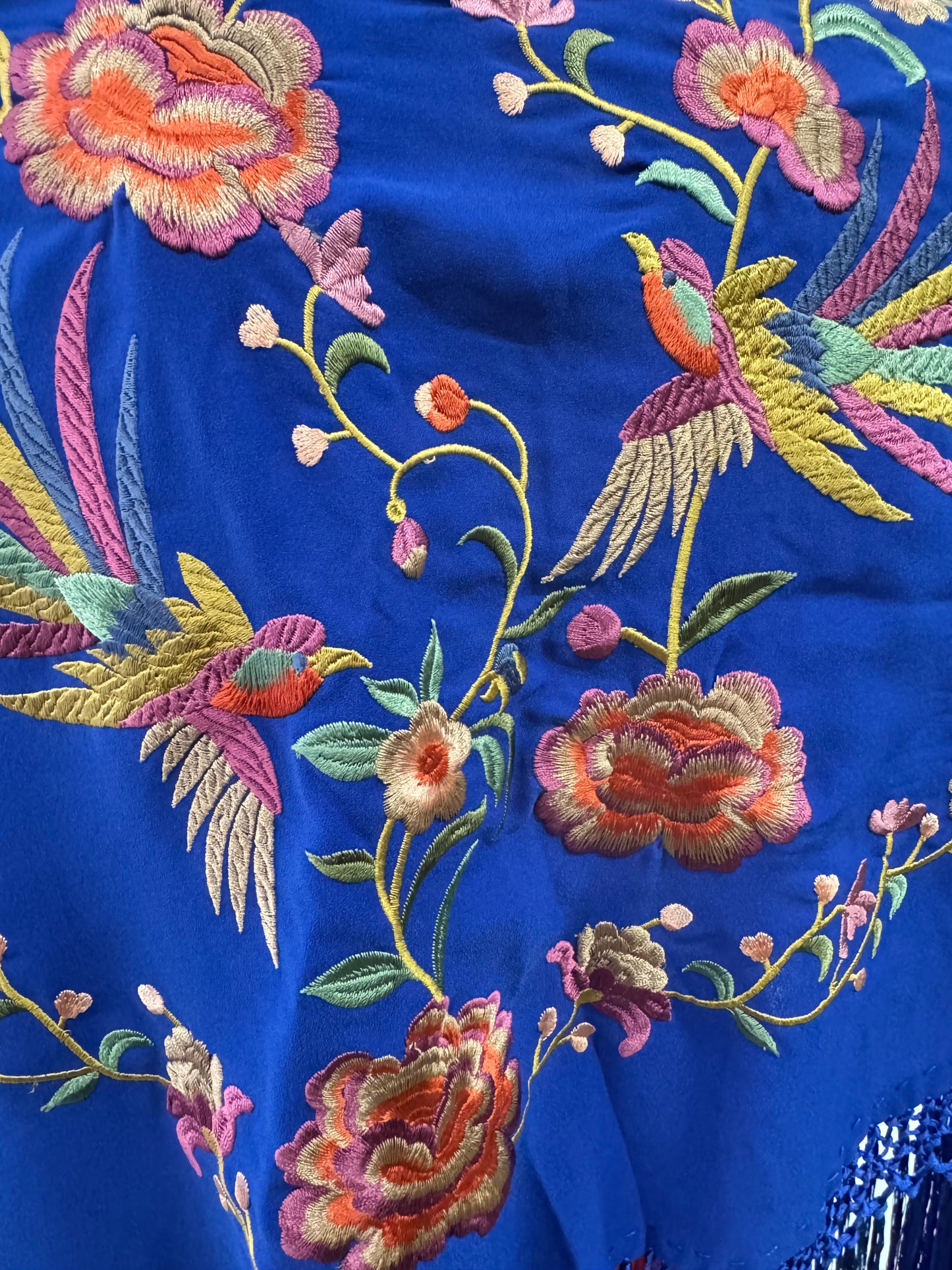 Manton pajaros fondo azul klein