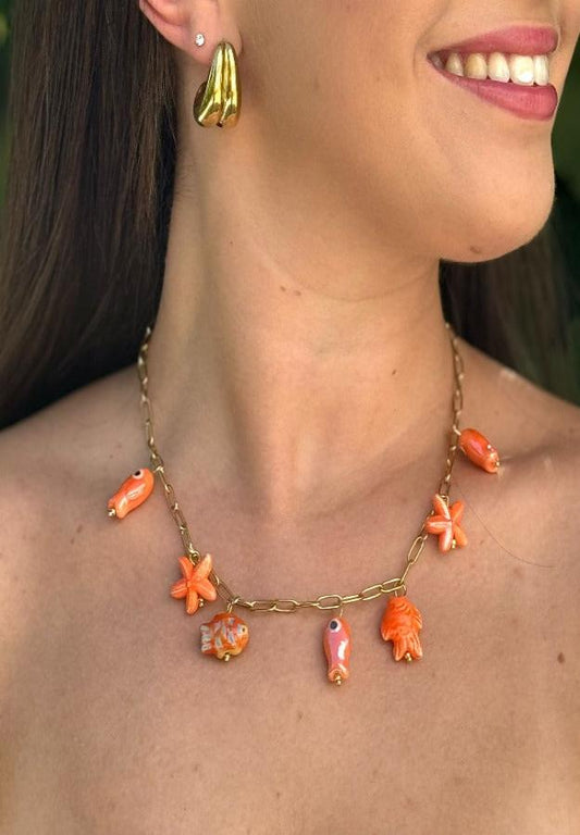 Collar Fish Naranja de Acero y Cerámica Ajustable