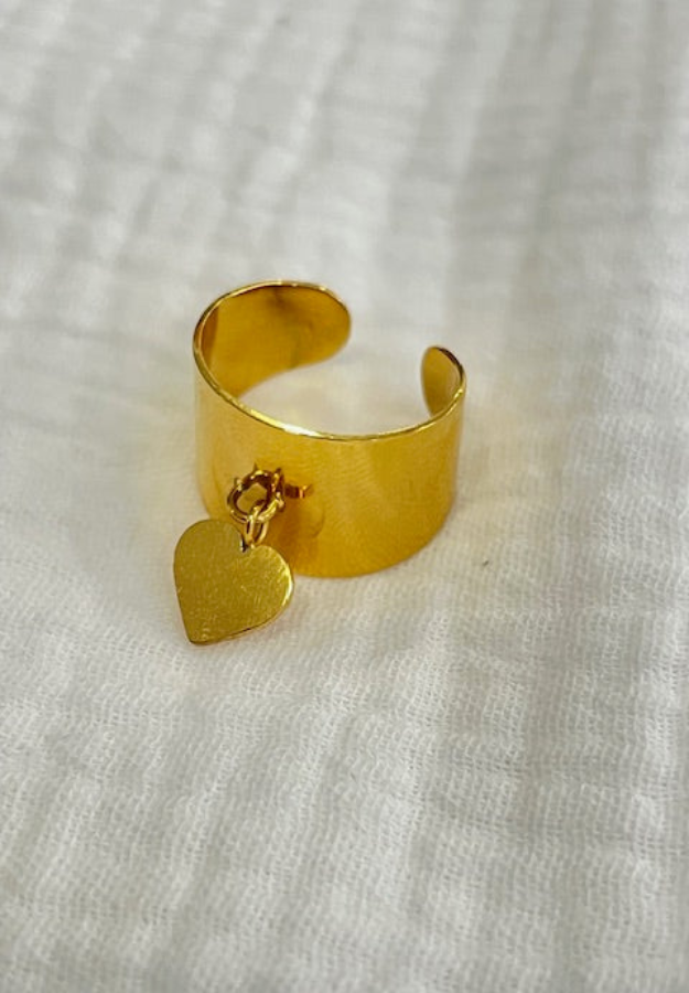 Anillo Corazón Colgante de Acero Inoxidable Elegante