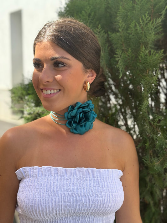 Choker Flor Agua Marina
