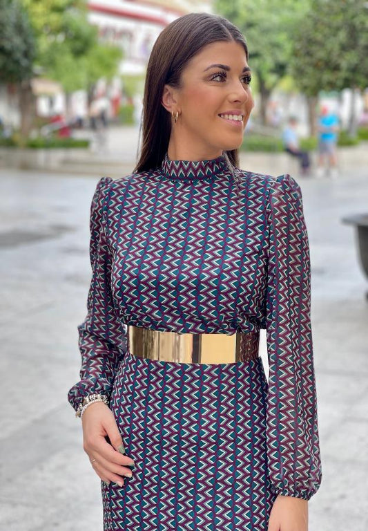 Cinturón Ancho Metálico Dorado Ajustable Para Mujer