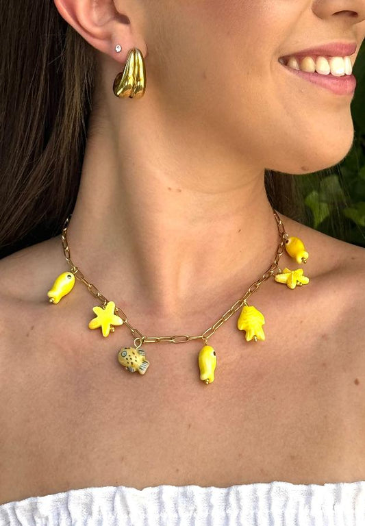 Collar Fish Amarillo De Acero Y Cerámica Ajustable