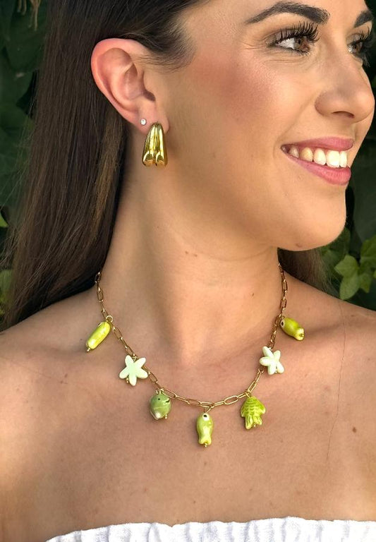 Collar Fish Verde De Acero Y Cerámica Con Cierre Ajustable