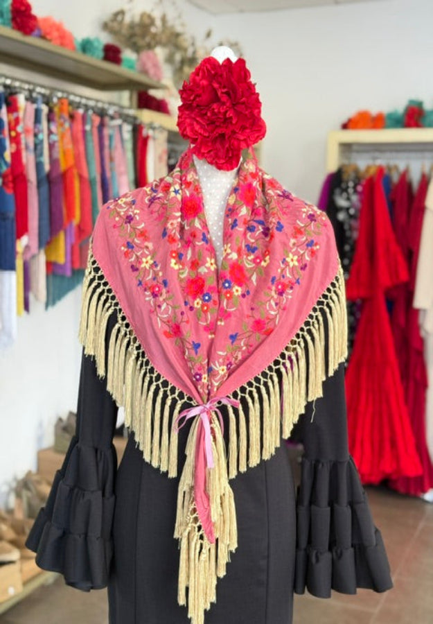 Mantón Cantillana Rosa y Dorado