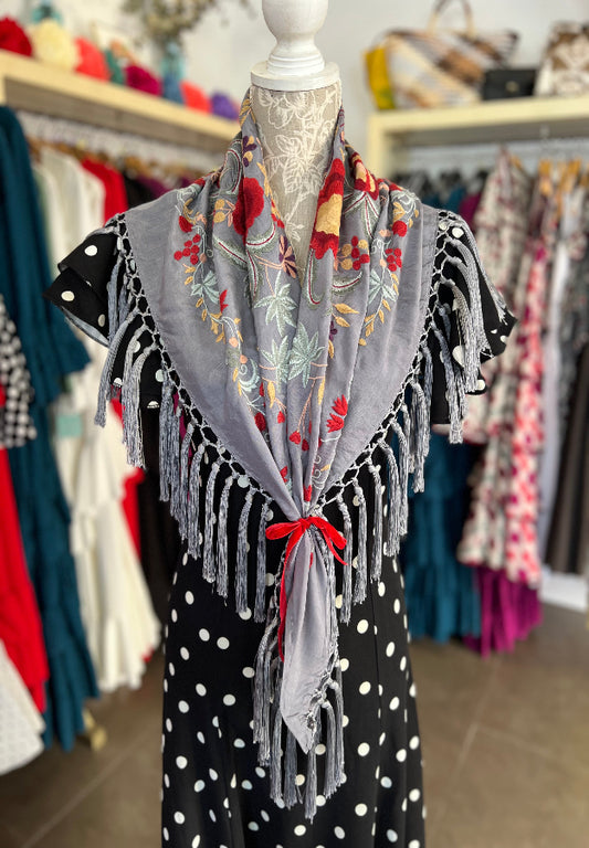 Mantón Cantillana Gris y Rojo