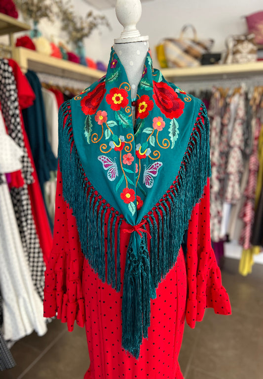Mantón Celia Verde Oscuro