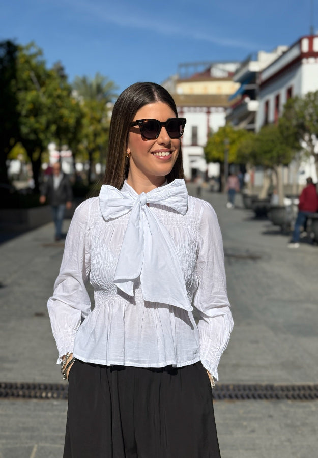 Camisa Fruncida Lazada Blanca