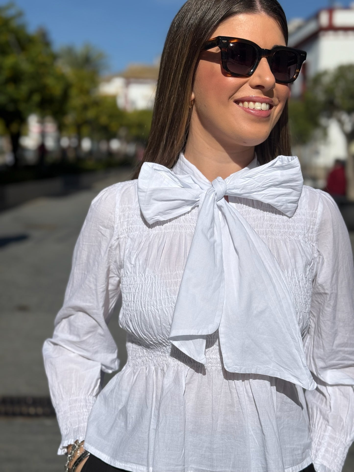 Camisa Fruncida Lazada Blanca