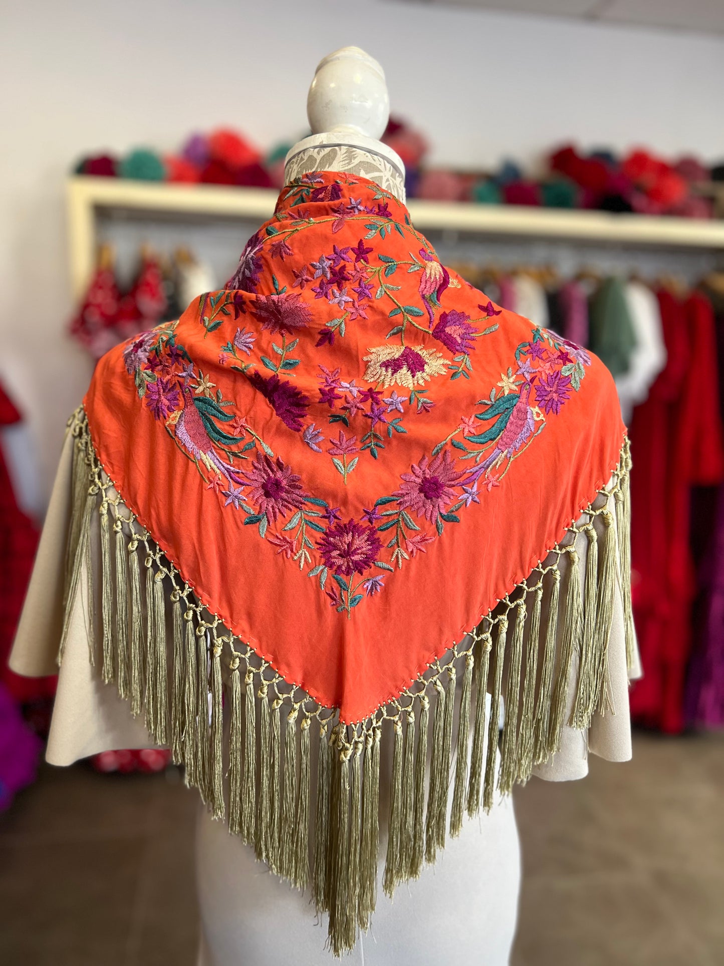 Mantón Cantillana Naranja y Dorado