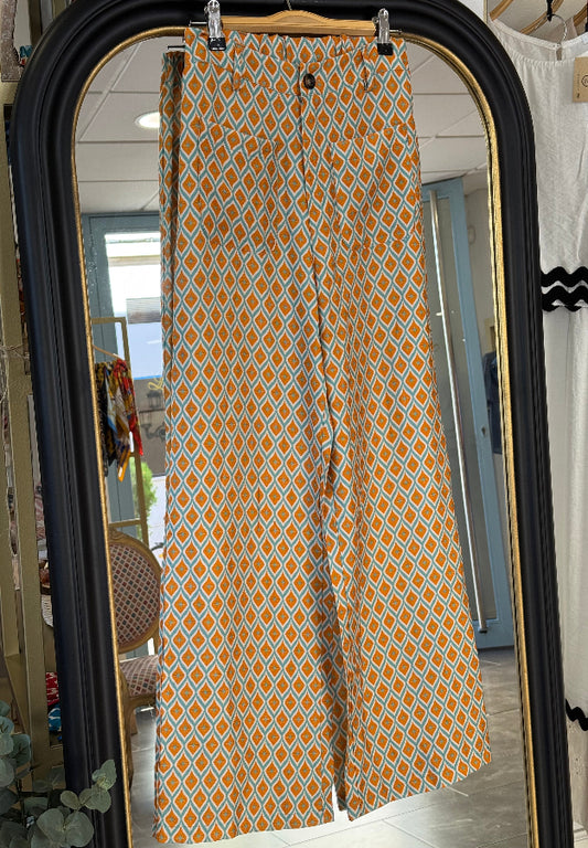 Pantalon Laura naranja y turquesa