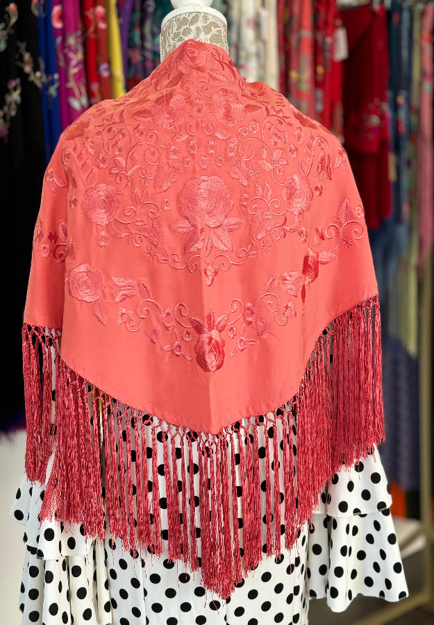 Mantón Rocío coral