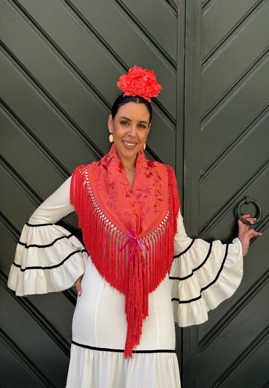 Mantón María al tono coral
