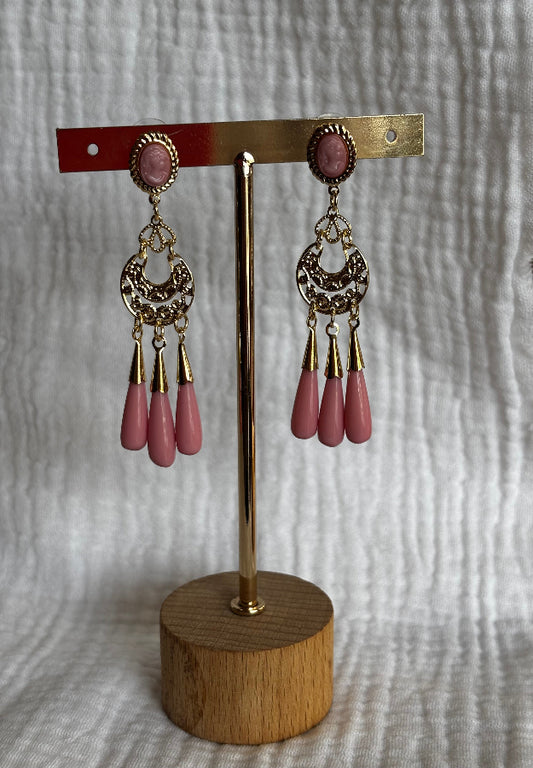 Pendiente Triple Lágrima Rosa Bebé