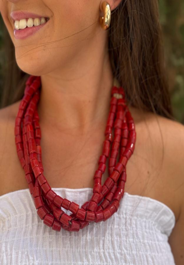 Collar triple rojo