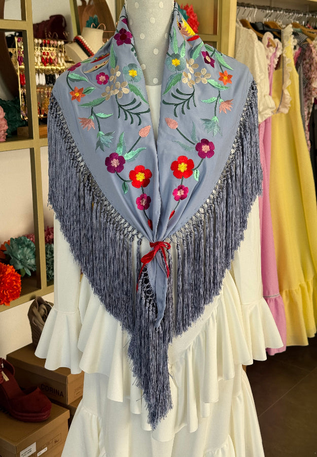 Mantón Martina celeste