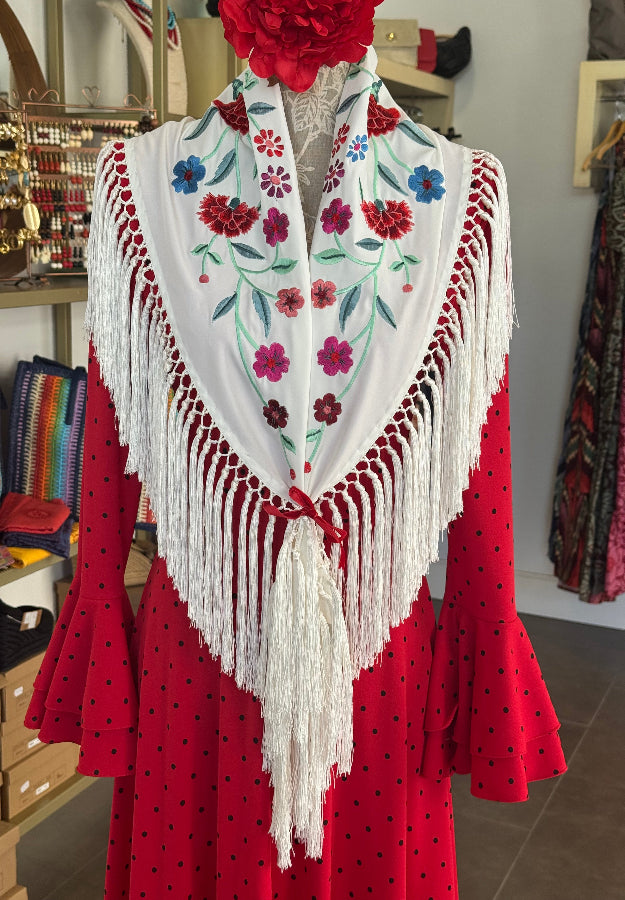 Mantón clavel blanco roto