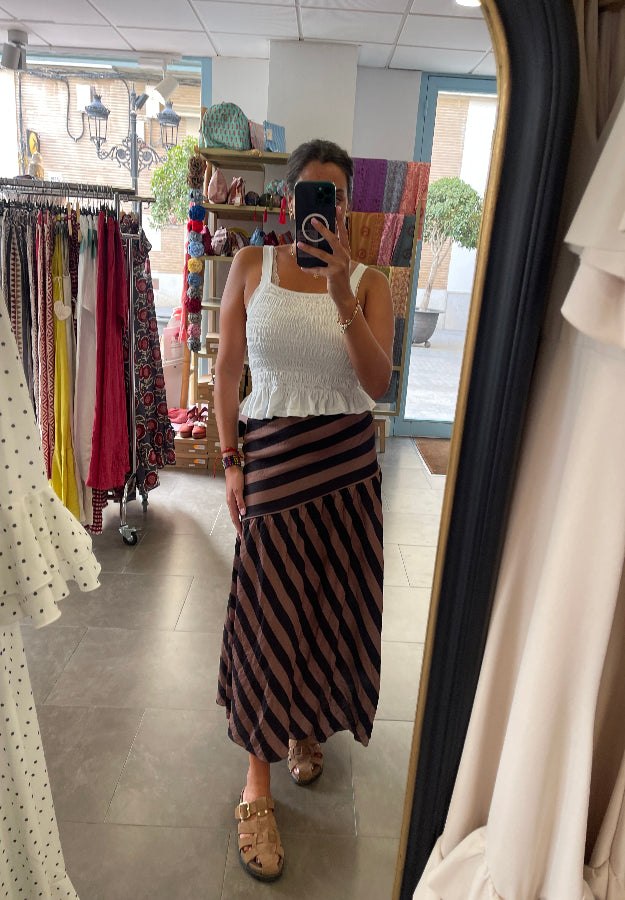 Falda Rayas Ancha Marron y Negra