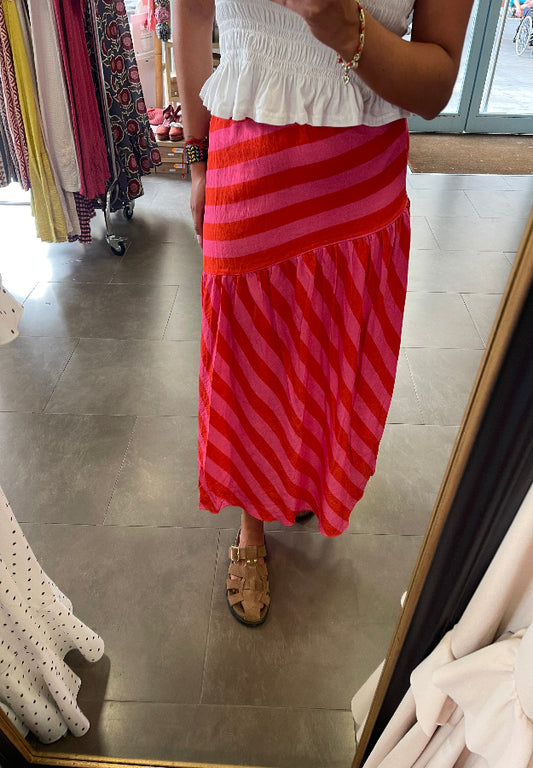 Falda Rayas Ancha Rosa y Roja