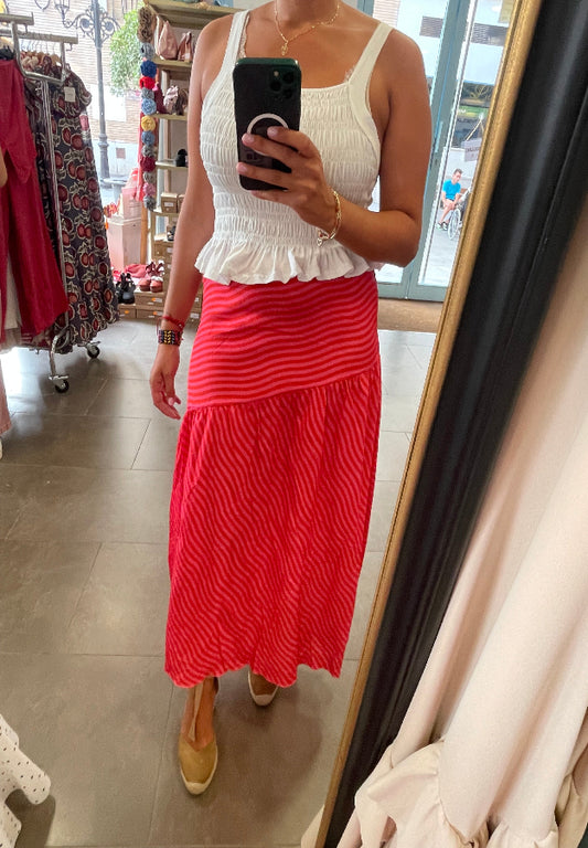 Falda Rayas Estrecha Rosa y Roja