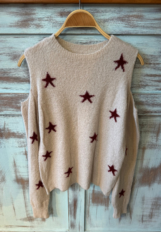 Jersey beige estrella burdeos
