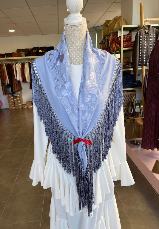 Mantón María Al tono Celeste