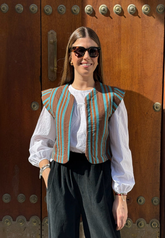 Chaleco Acolchado Marrón y Turquesa