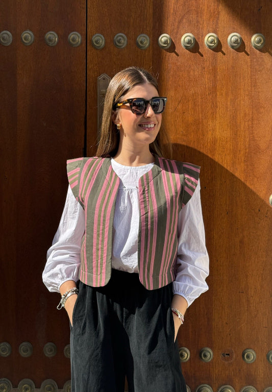 Chaleco Acolchado Rosa y Marrón