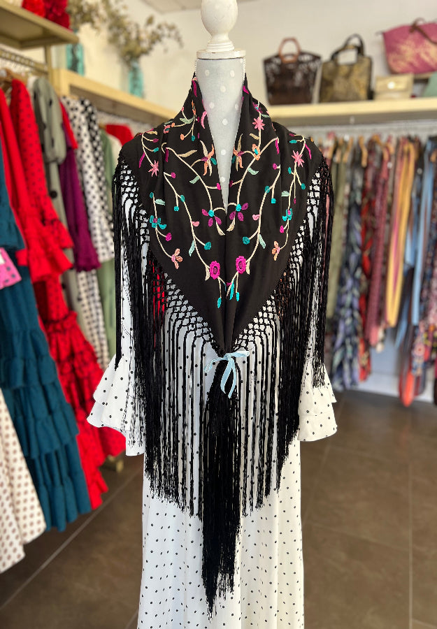 Mantón Paloma Negro