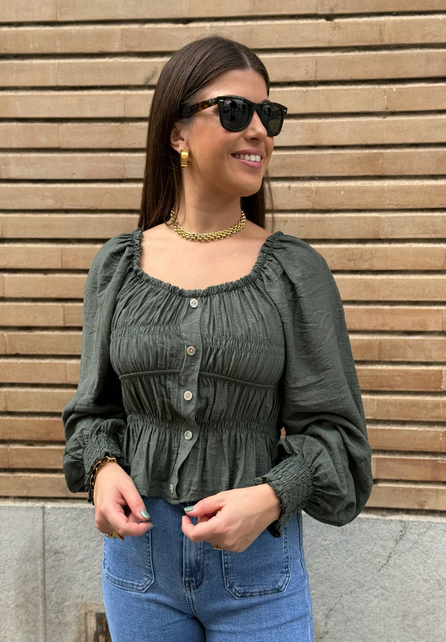 Blusa de botones verde