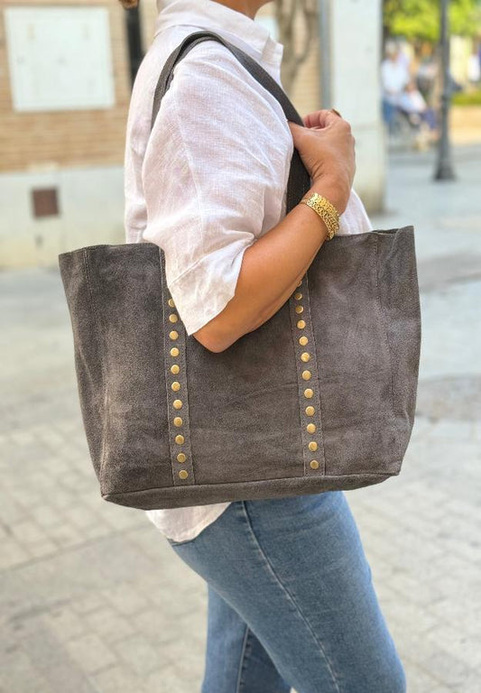 Bolso shopper tachas gris